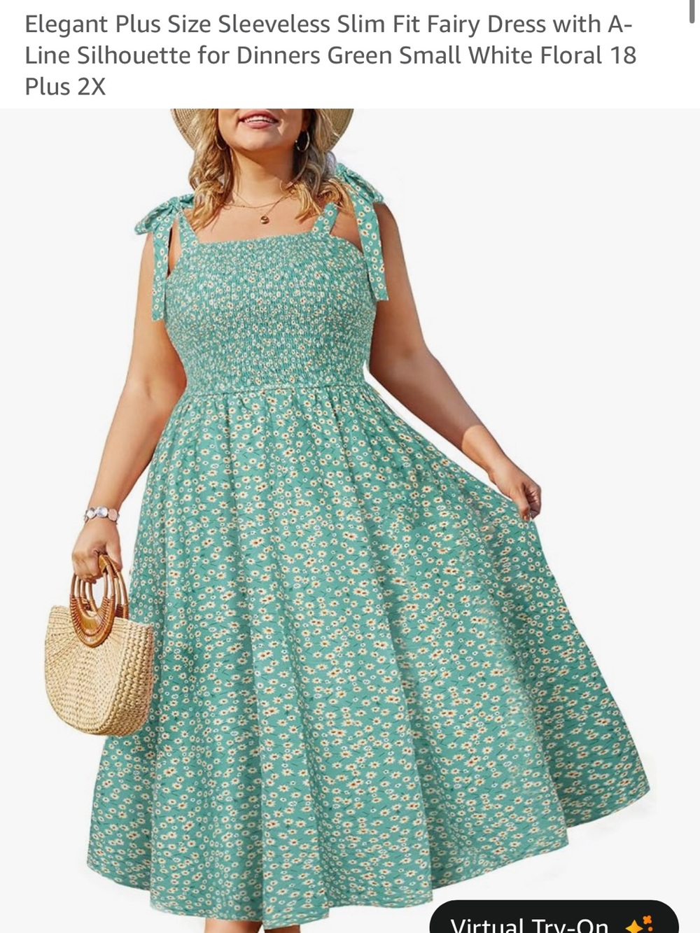 Floral Green Sundress with Tie Straps 18W
